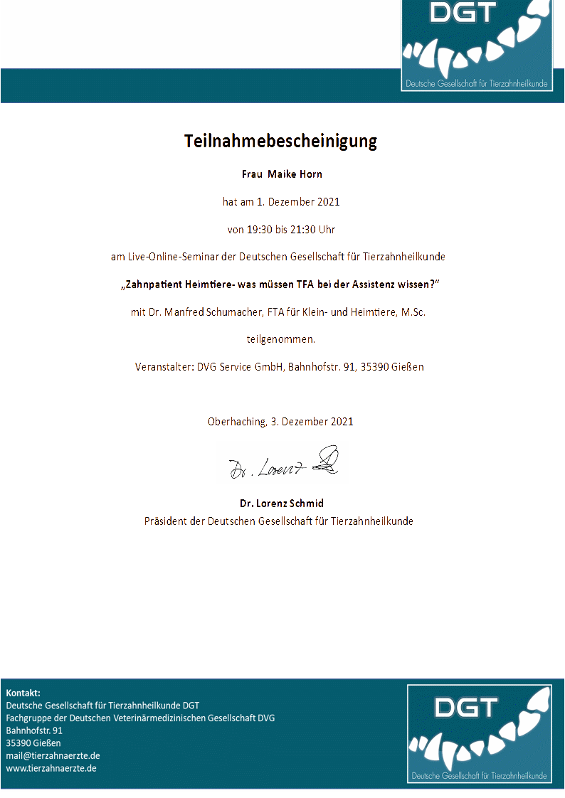 2021 Horn DGT TFA-Seminar Teilnahmebescheinigung